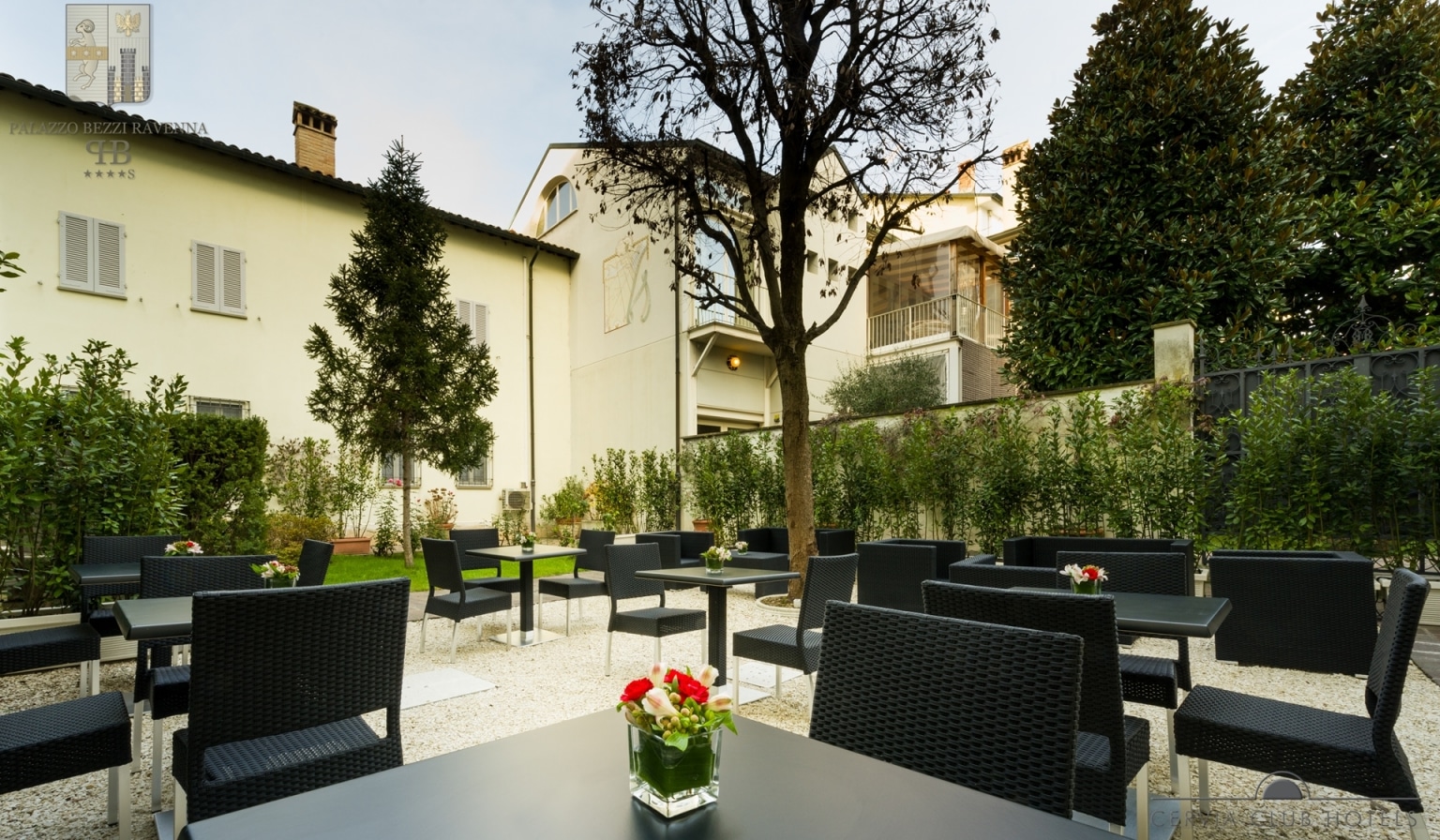 Emilia Romagna Ravenna Mosaik Dante Hotel Palazzo Bezzi Innenstadt Altstadt Garten Terrasse