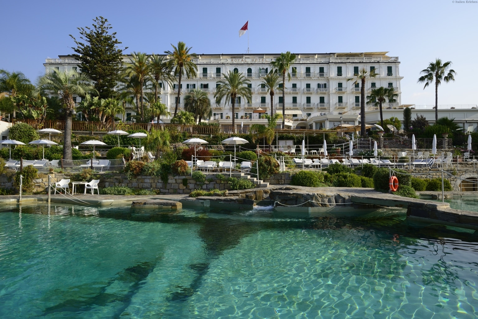 Ligurien Sanremo Hotel Royal Meer Riviera Blick Panorama Außenansicht