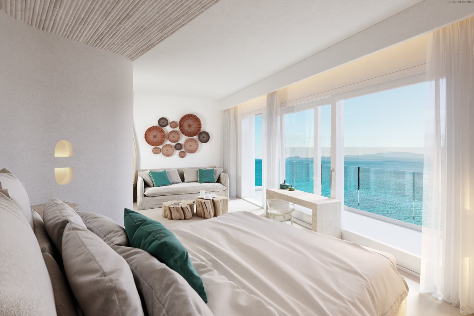 Sardinien Hotel Gabbiano Azzurro Golfo Aranci Nord Bucht direkt Meer Strand Sand familiär Zimmer Meerblick