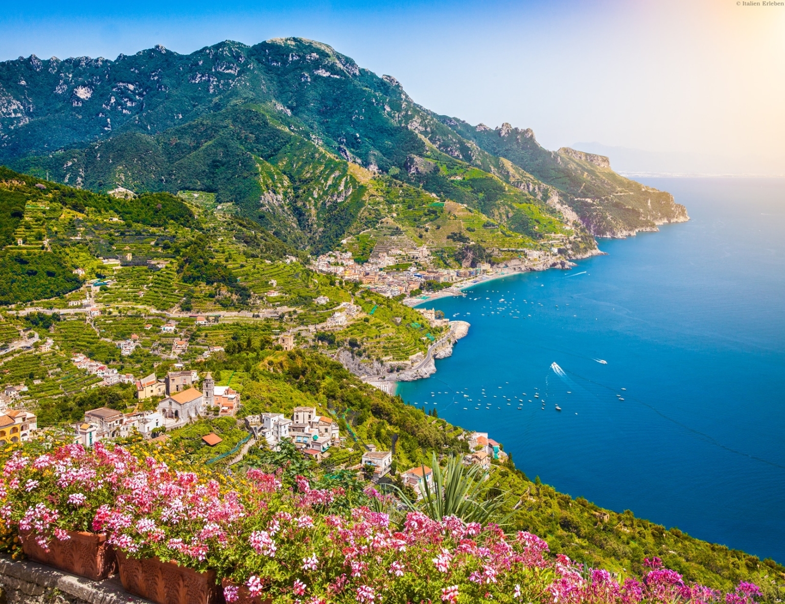 Kampanien Amalfiküste Lanschaft Panorama Blick Meer