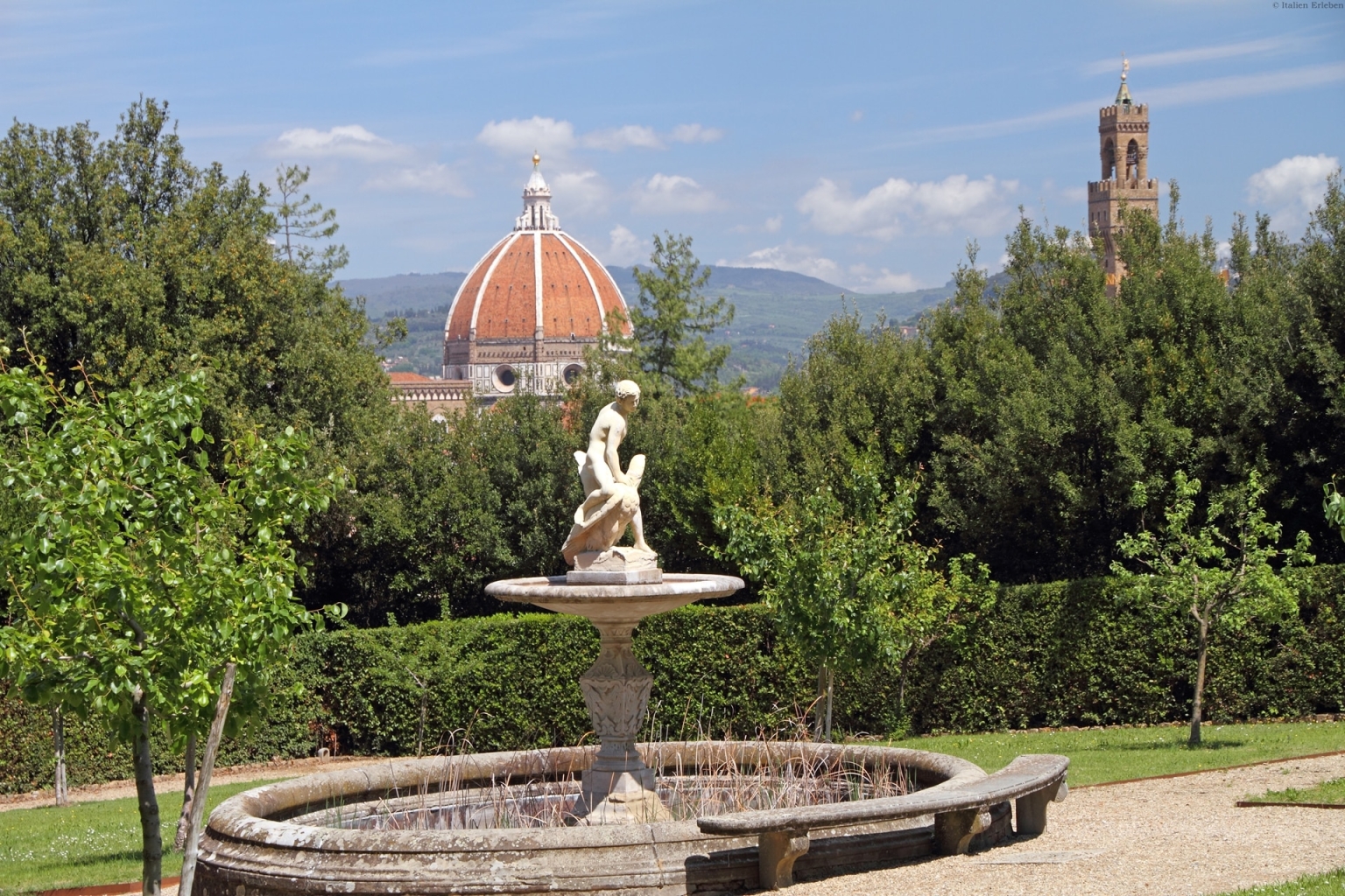 Toskana Florenz Garten Giardini Boboli Blick Florenz Dom Brunnen